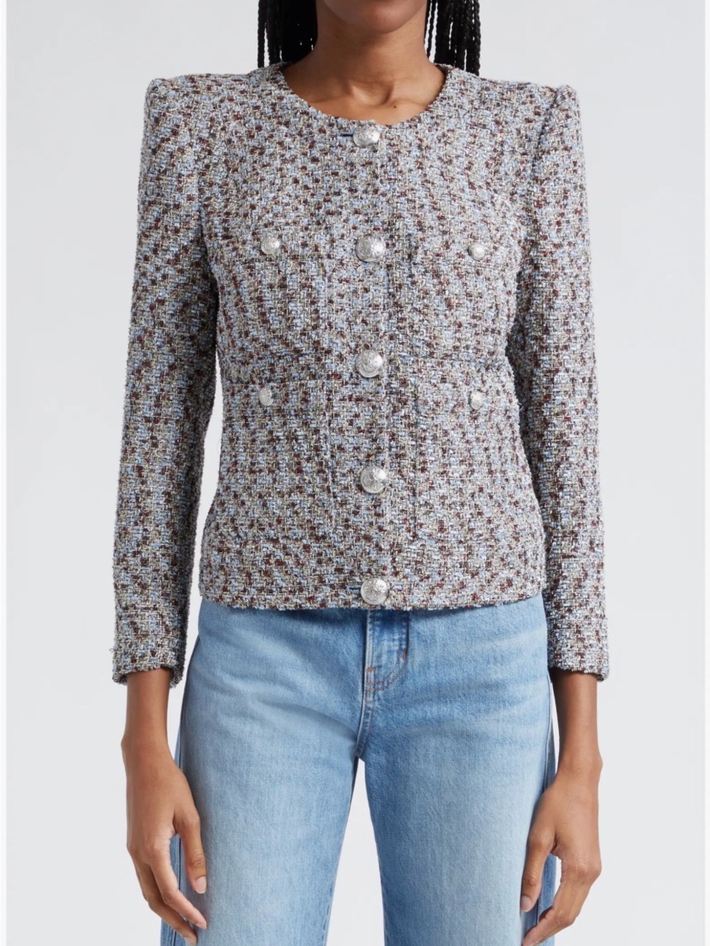 Veronica Beard Multicolor Tweed Pearl-Button Blazer